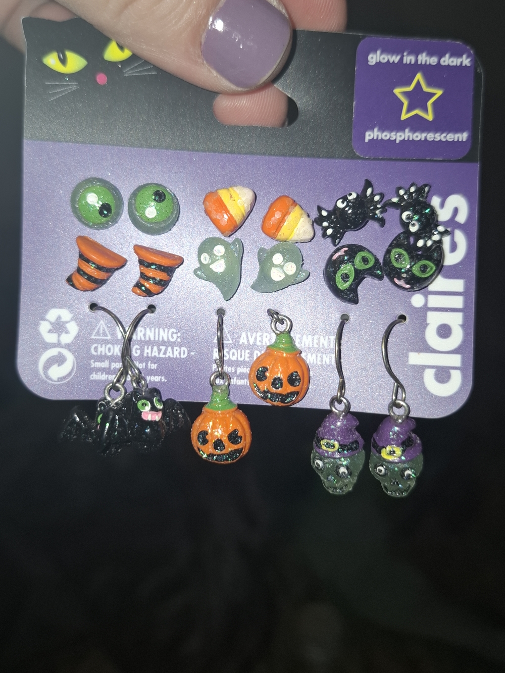 Claire's Halloween Earring Set - Glow-In-The-Dark Pumpkins & Witches